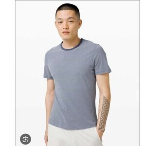 Lululemon 5 Year Basic Tee Hyper Stripe Ink Blue Mens L short Sleeve TShirt